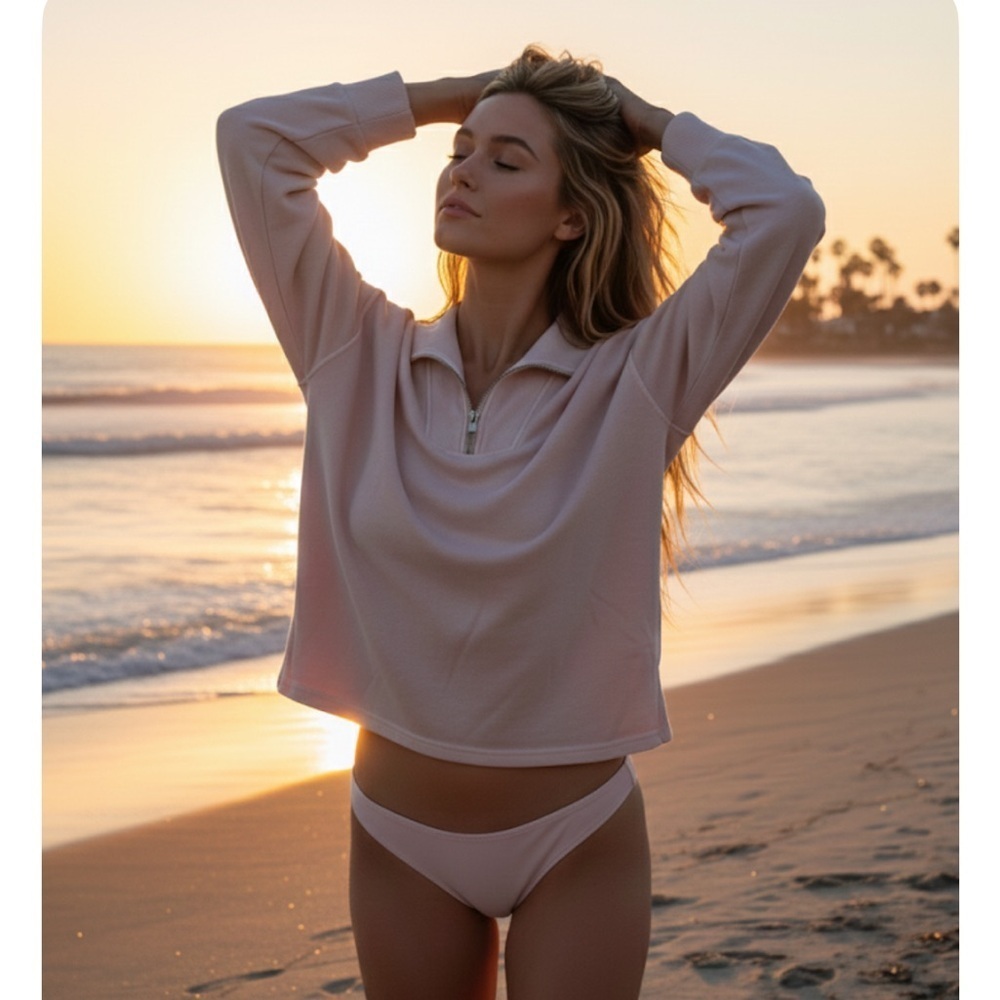 C&C California Light Pink quarter Zip-Up Top